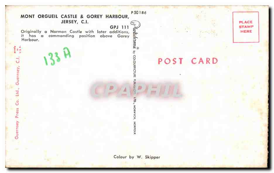 Mont Orgueil Castle & Gorey Harbour — Jersey, C.I. — Guernsey Press Co. Ltd. GPJ 111 — Rückseite
