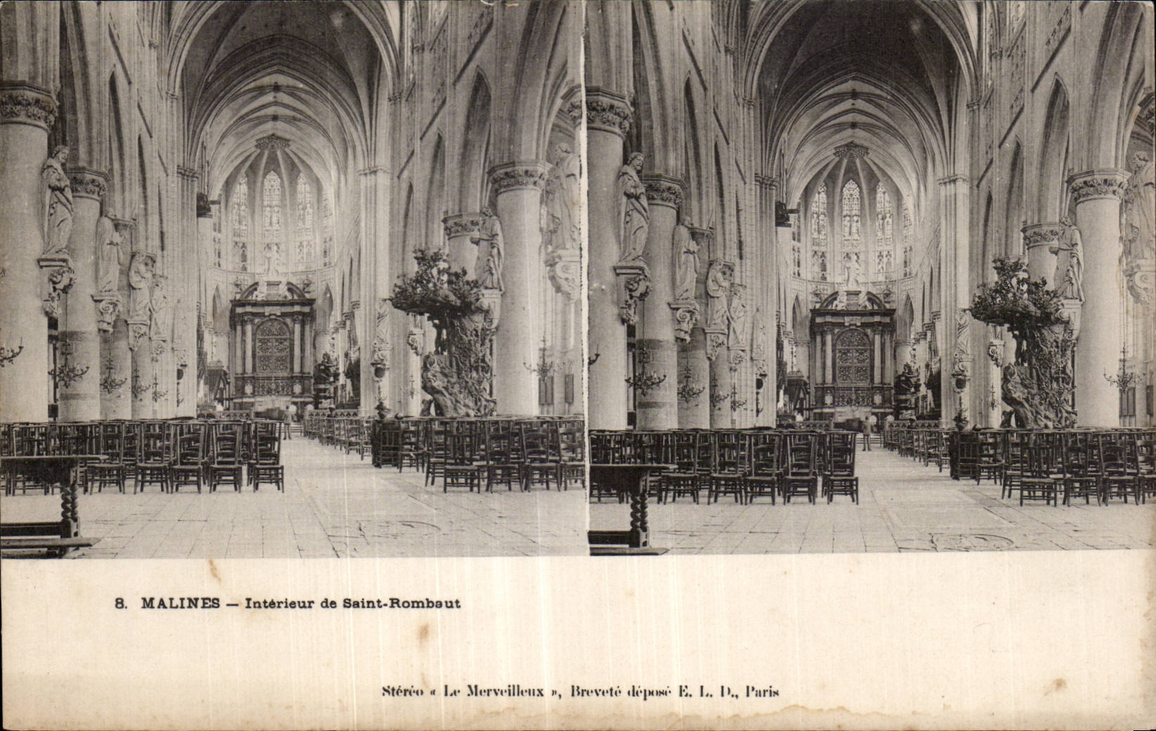 Malines — Innenraum der Saint-Rombaut — Stereo « Le Merveilleux », patentiert E. L. D., Paris