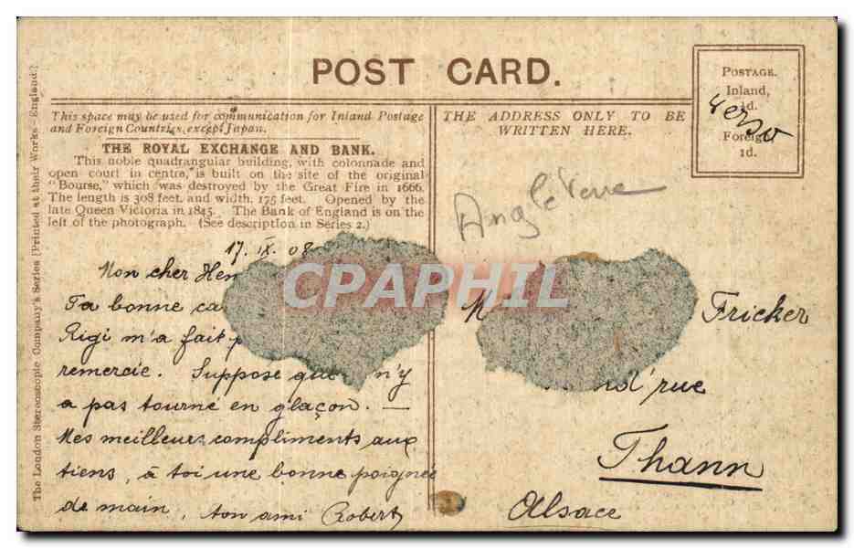 Angleterre - England - London - Royal Exchange and Bank - CPA  — Verso