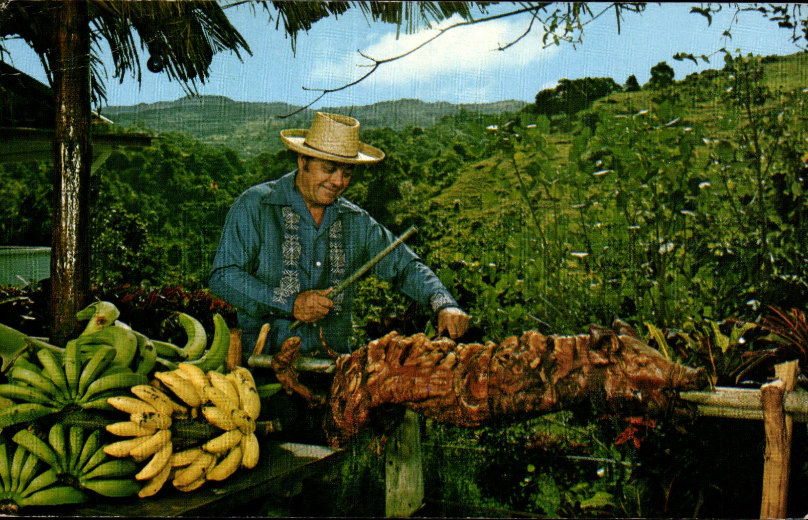 CPA Canovanas Puerto Puerto Rico s Typical Lechon Mr Angel Ortiz Lechon according to local custom Et tipico Lechon Asado