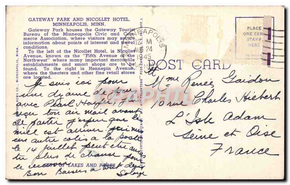 CPA Gateway Park and Nicollet Hotel Minneapolis Minn — Back