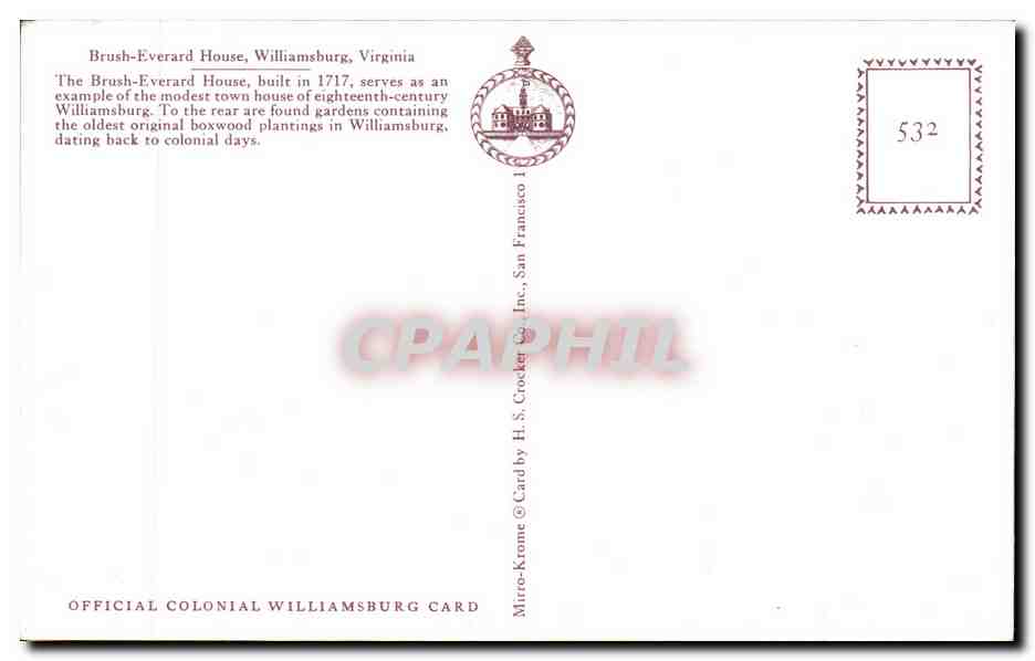 CPA Brush Everard House Williamsburg Virginia — Back