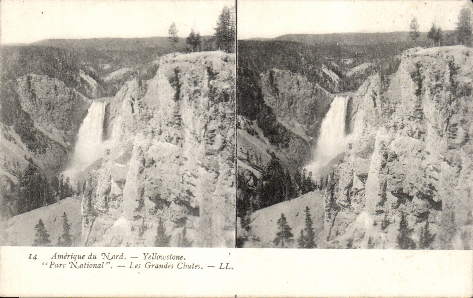 Cartes Stereoscopiques - USA - Amerique du Nord - Yellowstone - Parc Noational - Les Grandes Chutes - CPA