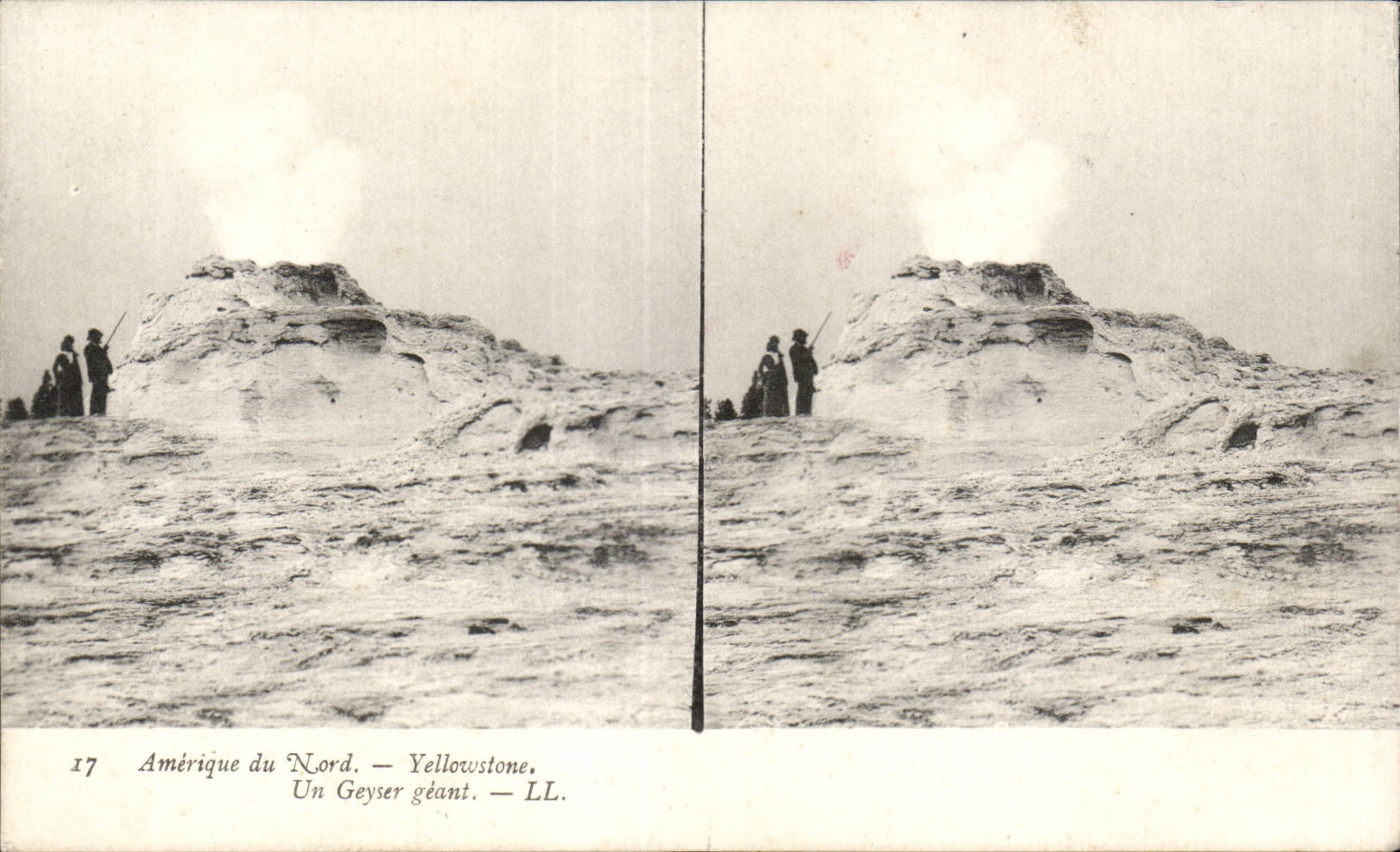 Cartes Stereoscopiques - USA - Amerique du Nord - Yellowstone - Un Geyser Geant - CPA