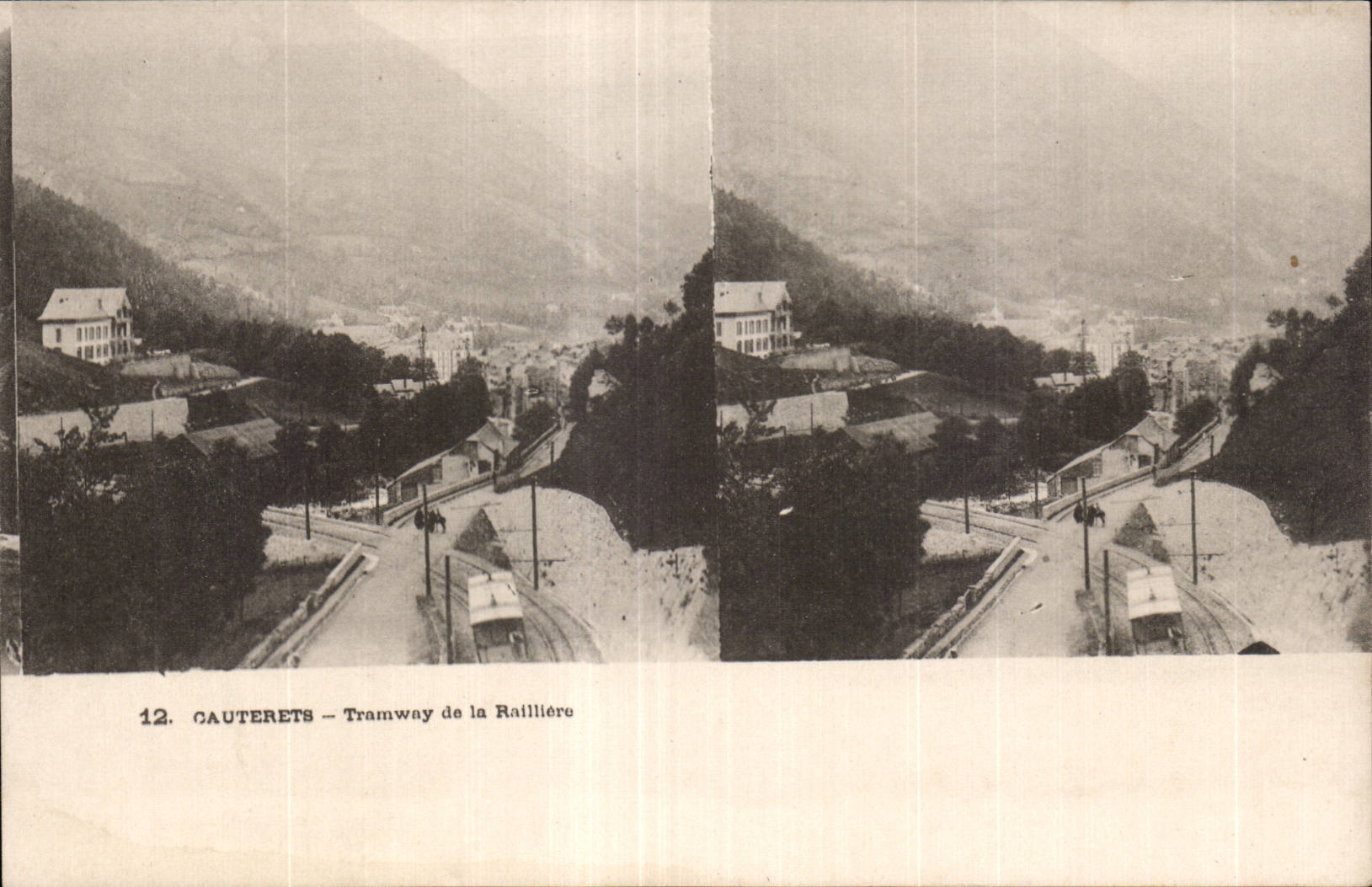 Carte Stereoscopique - Cauterets - Tramway de la Raillere - CPA 