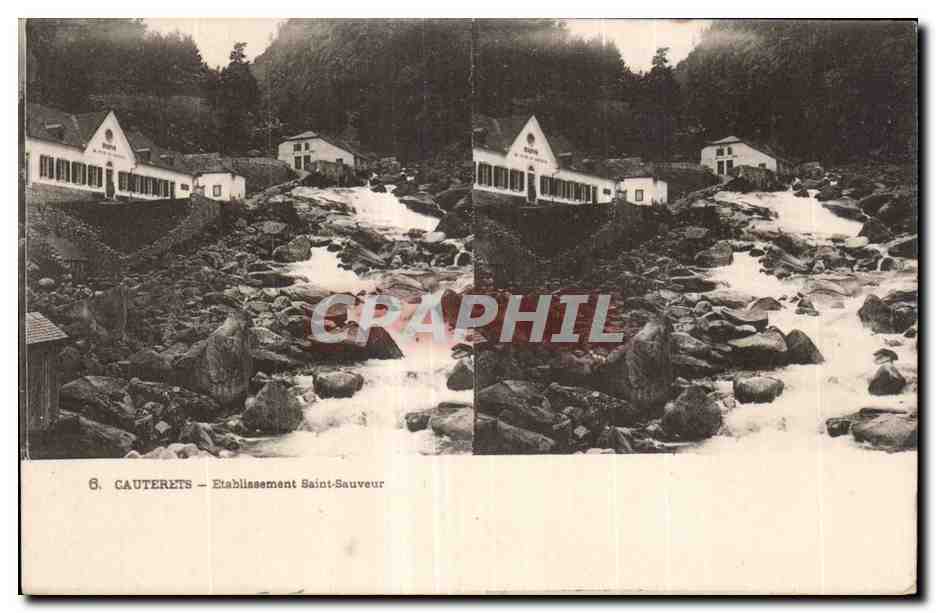 Carte Stereoscopique - Cauterets - Etablissement Saint Sauveur - CPA 