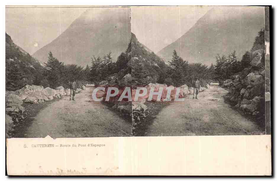 Carte Stereoscopique - Cauterets - Route du Pont d Espagne - CPA 