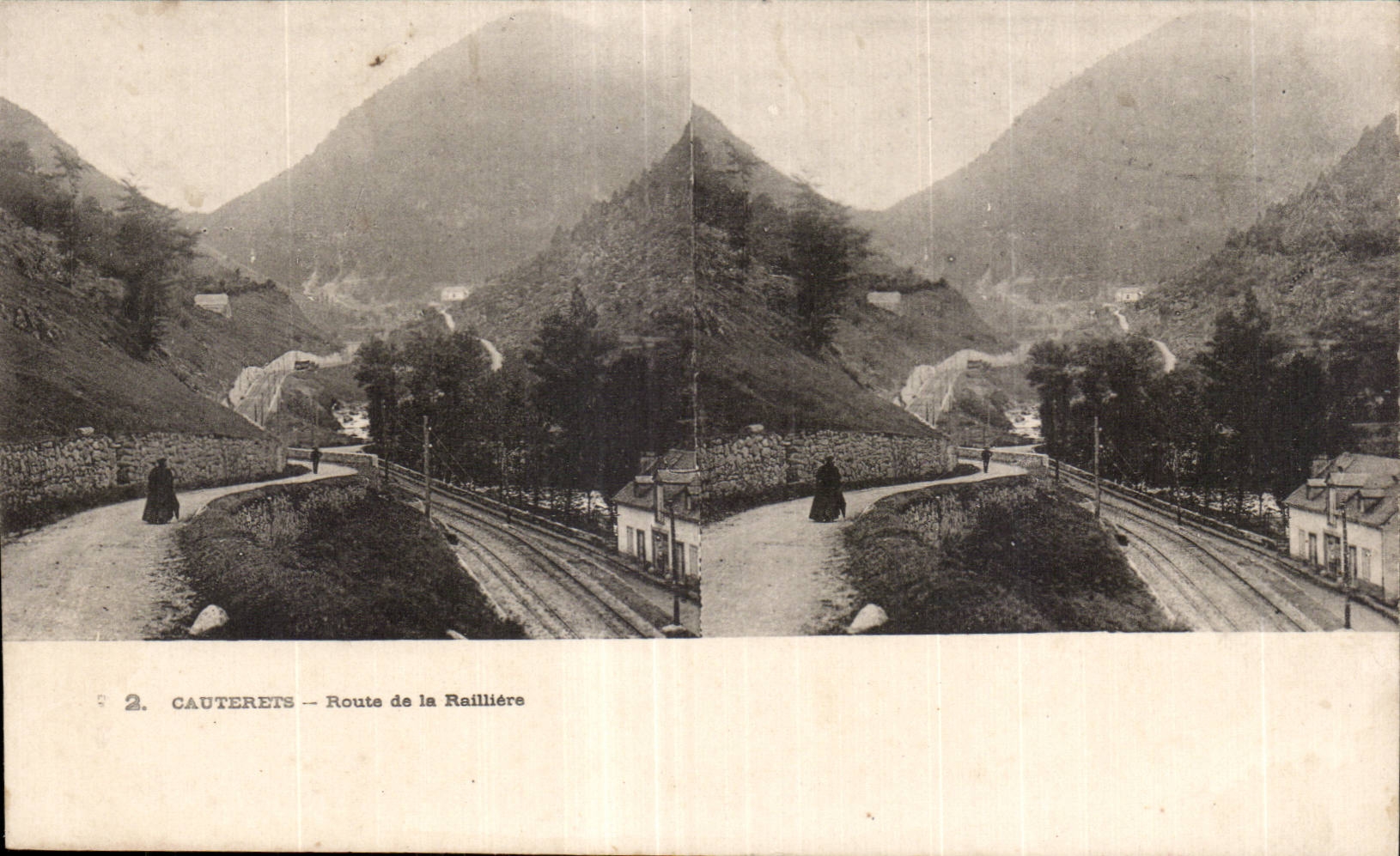 Carte Stereoscopique - Cauterets - Route de la Railliere - CPA 