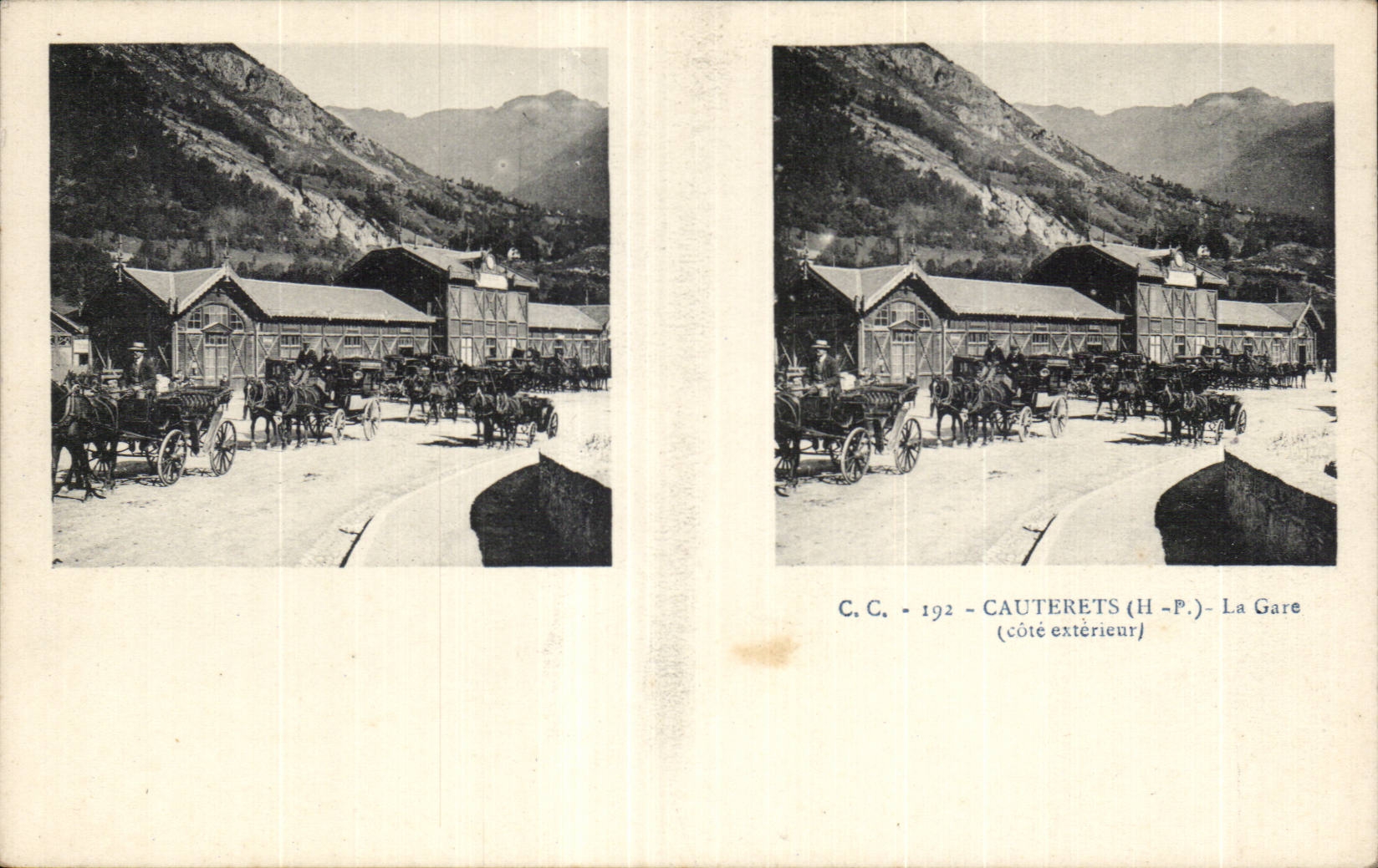 Carte Stereoscopique - Cauterets - La Gare - CPA 
