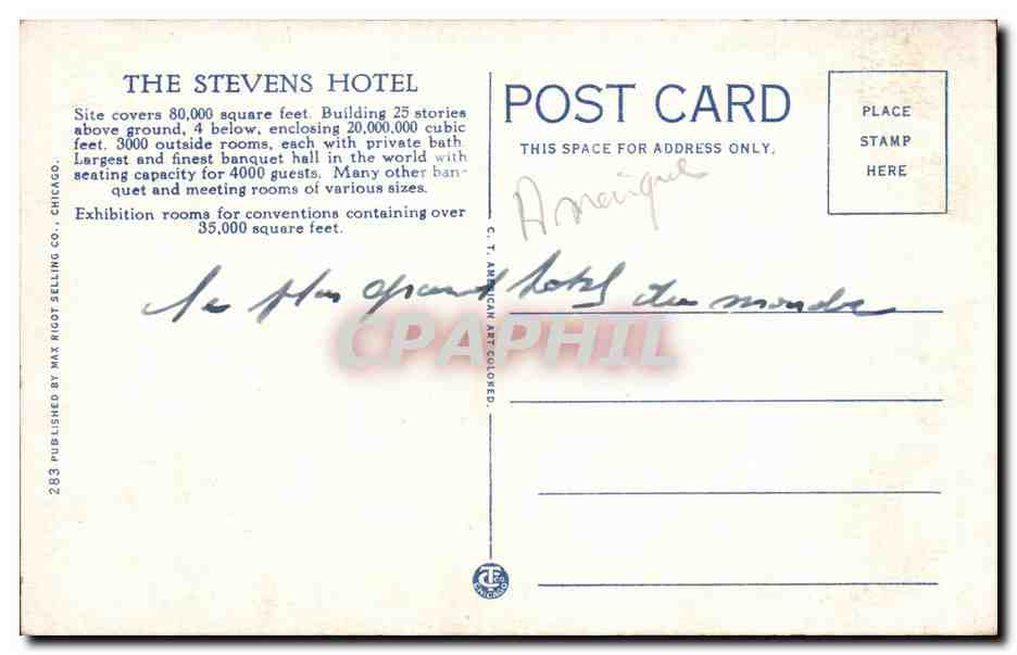 CPA The Stevens Hotel Michigan Boulevard Street To street Chicago — Rückseite