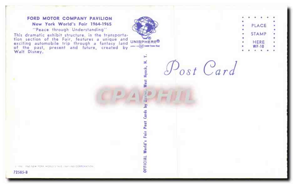CPA Ford Motor Company Pavillon New York City — Rückseite