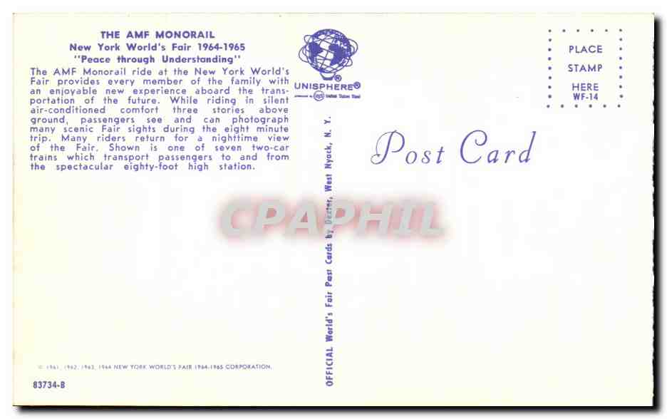 CPA The Amf Monorail New York World s Fair — Rückseite