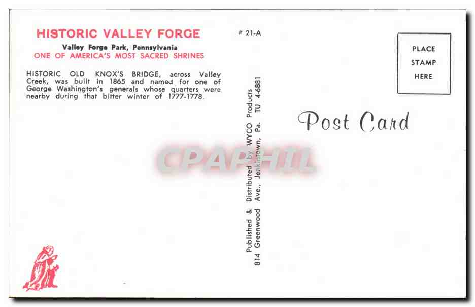 CPA HIstoric Valley Fordge Valley Forge Park Pennsylvania — Back