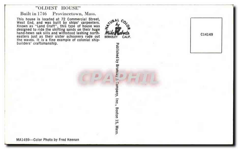 CPA Oldest House Built in Provincetown Mass This house located — Rückseite