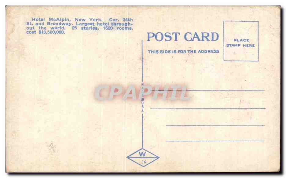 CPA Hotel McAlpin New York — Rückseite