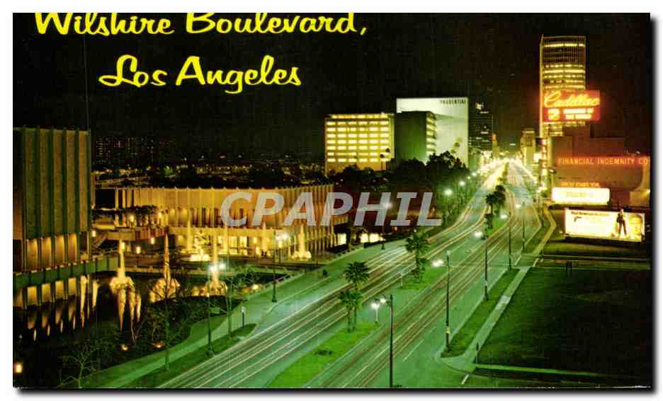 Wilshire Boulevard, Los Angeles — vue nocturne — Plastichrome by Colourpicture