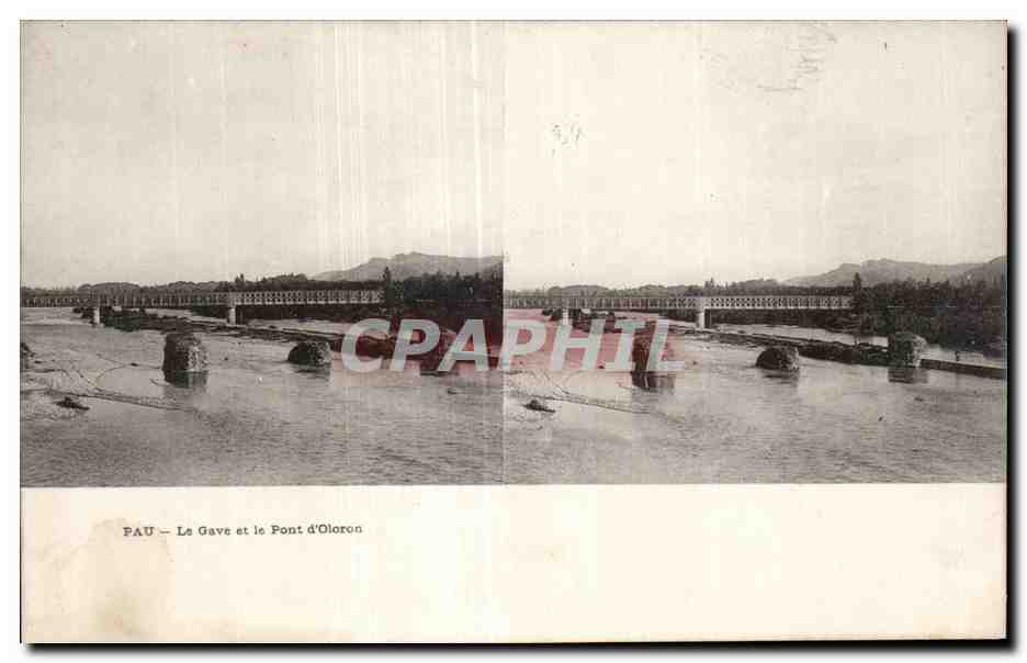 Carte Stereoscopique - Pau - Le Gave et le Pont d Oloron - CPA 