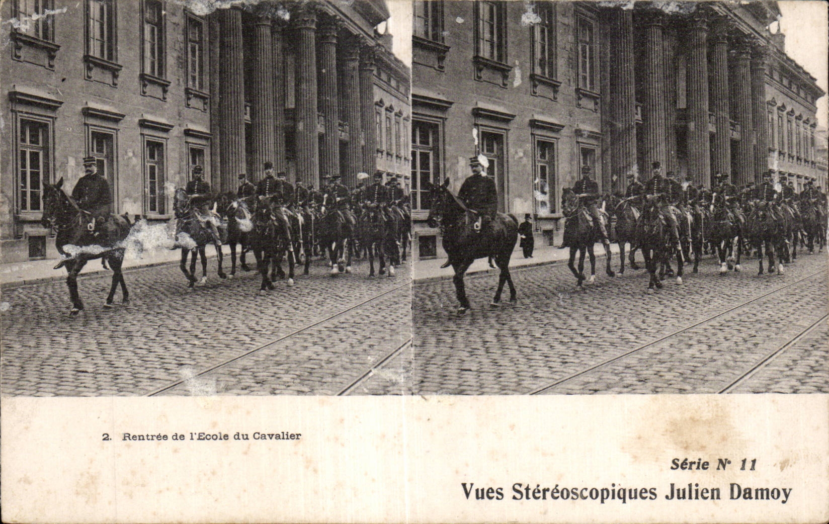 Carte Stereoscopique - Rentree de l Ecole du Cavalier - Julien Damoy - CPA 
