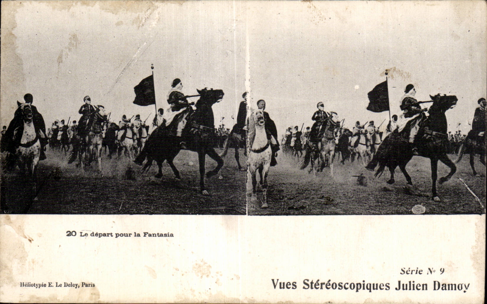 Carte Stereoscopique - Le Depart pour la Fantasia - Julien Damoy - CPA 