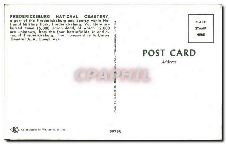 Etats Unis - USA - Virginia - Frederiksburg National Cemetary - CPA  — Back