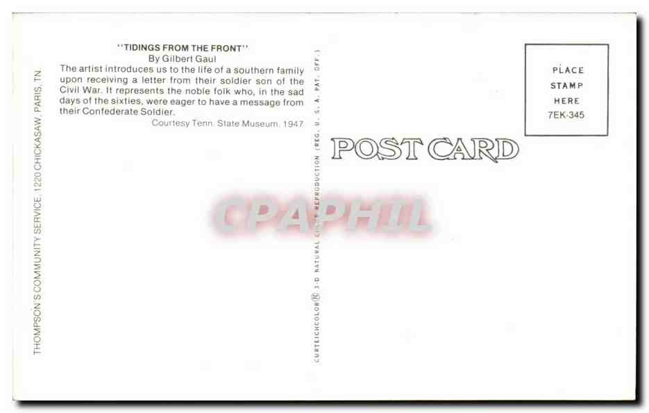 Guerre - Civil War - USA - Tidings froo the Front by Gilbert Gaul - Confederate Soldier - CPA  — Rückseite