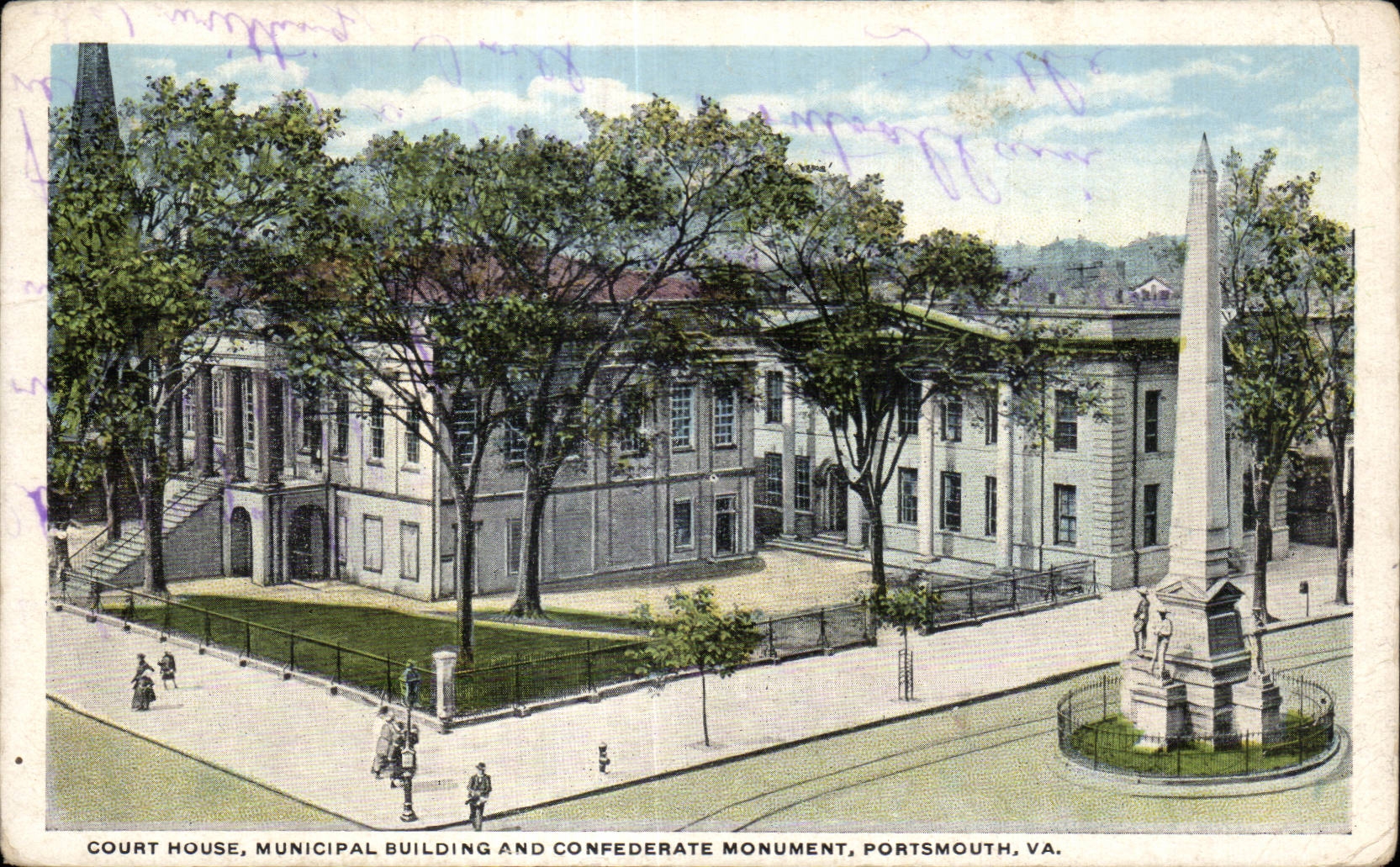 Etats Unis - USA - VA - Virginia - Court House - Municipal Building and Confederate Monument - Portsmouth - CPA 