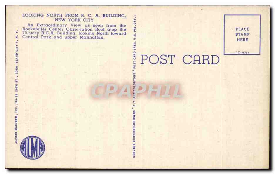 CPA R C A Buildind New York City — Rückseite