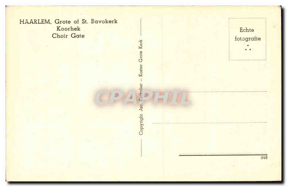 CPA Haarlem Grote of St Bavokerk Koorhek Choir Gate — Rückseite