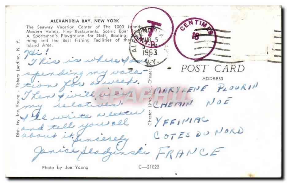 CPA Alexandria Bay New York — Rückseite