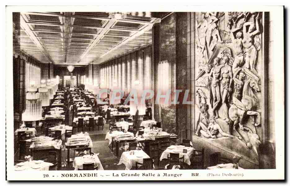 CPA Bateau Normandie La Grande Salle a Manger Paquebot 