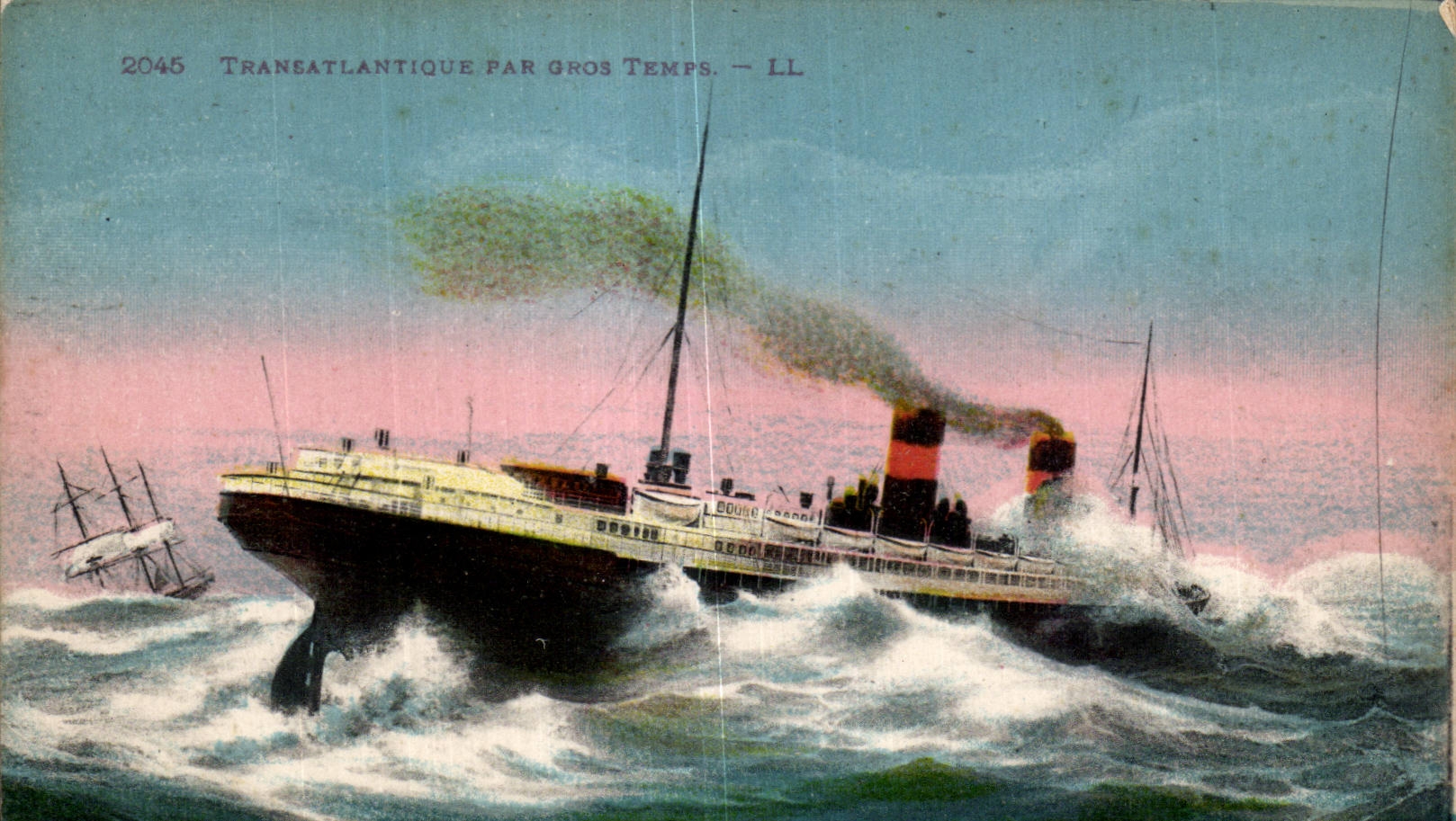 CPA Bateau Thansatlantique par gros Temps Paquebot 