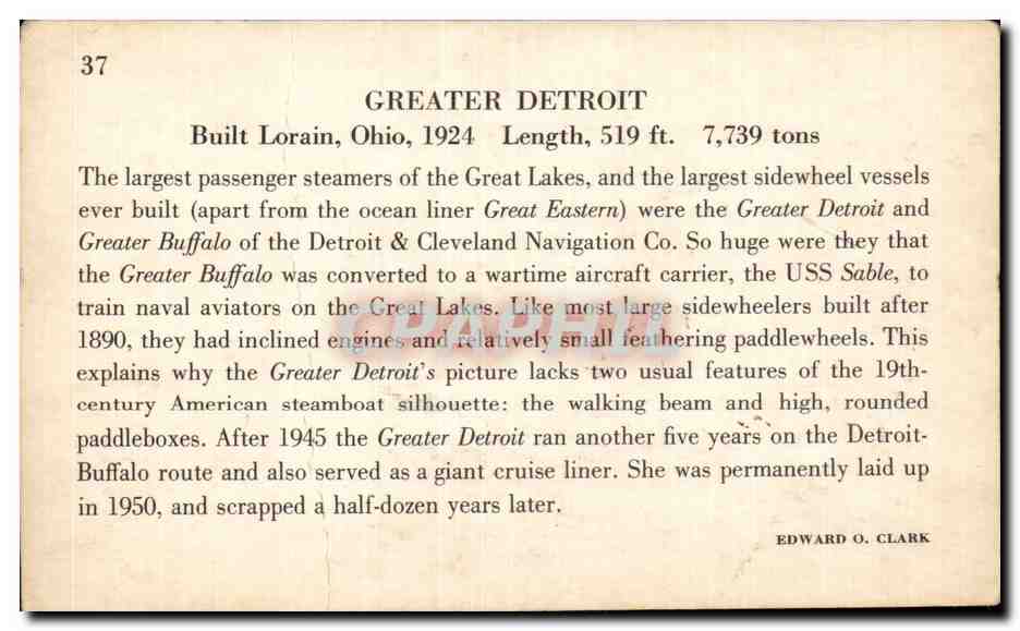 Greater Detroit — steamboat — éditeur inconnu, n° 37 — Rückseite