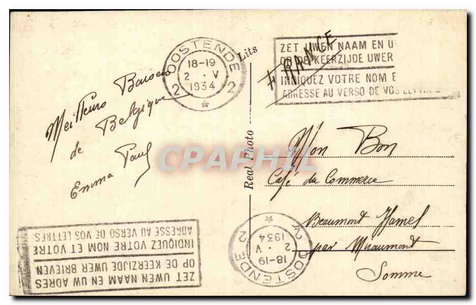 CPA Bateau Ostende La Malle — Rückseite