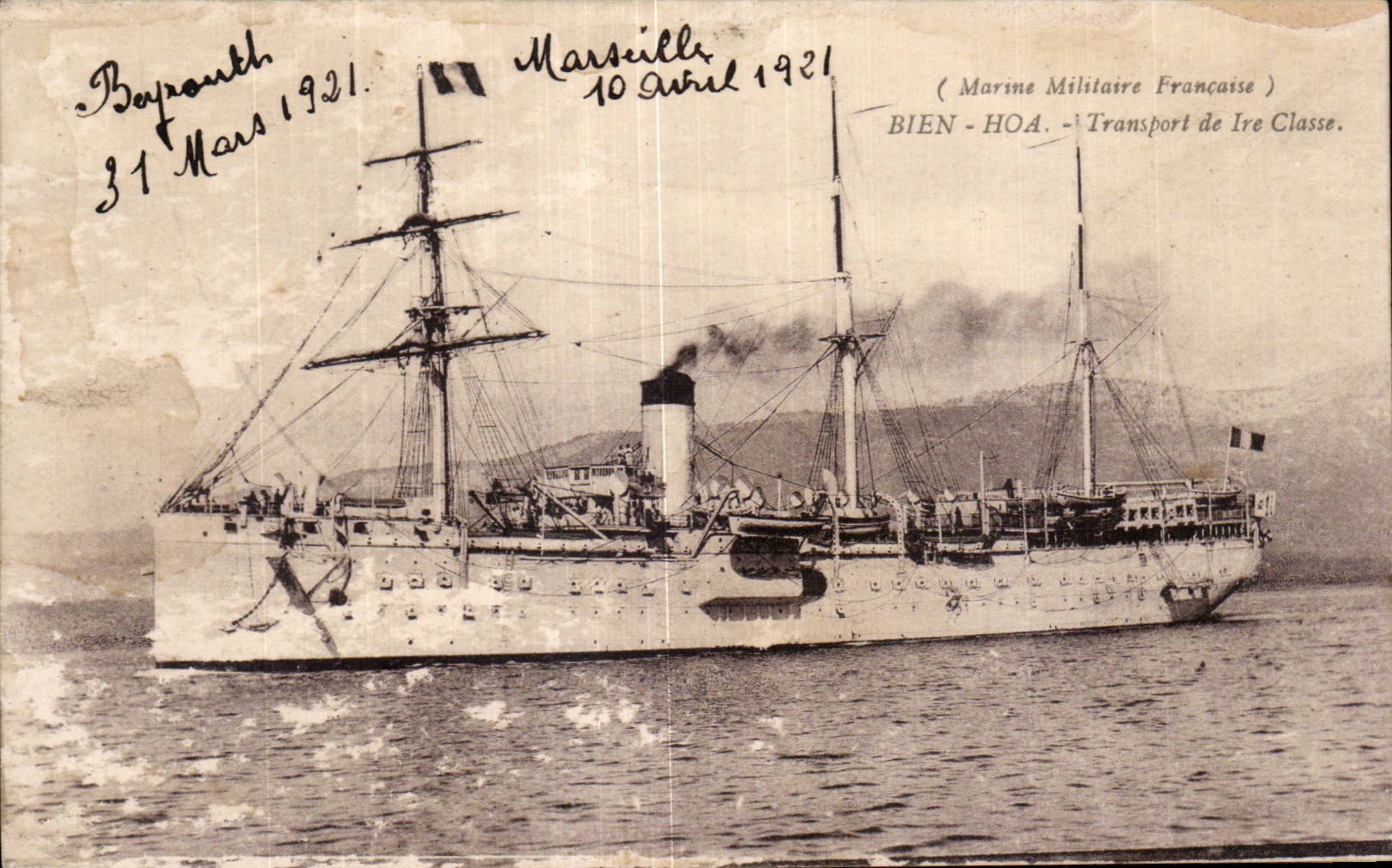 CPA Bateau Bien Hoa Transport de 1re Classe Beyrouth Marseille 1921