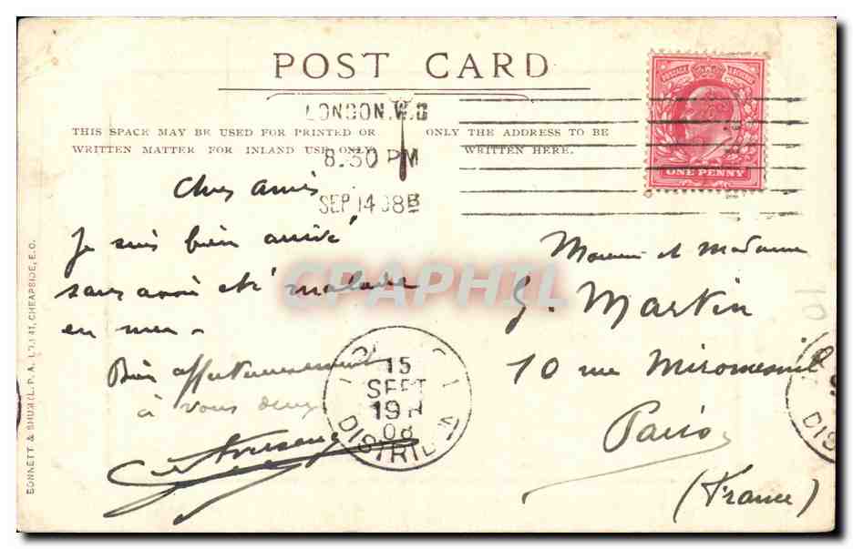 CPA Franco British Exhibition London 1908 — Rückseite