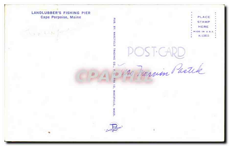 CPA Landlubber s Fishing Pier Cape Porpoise Maine — Back