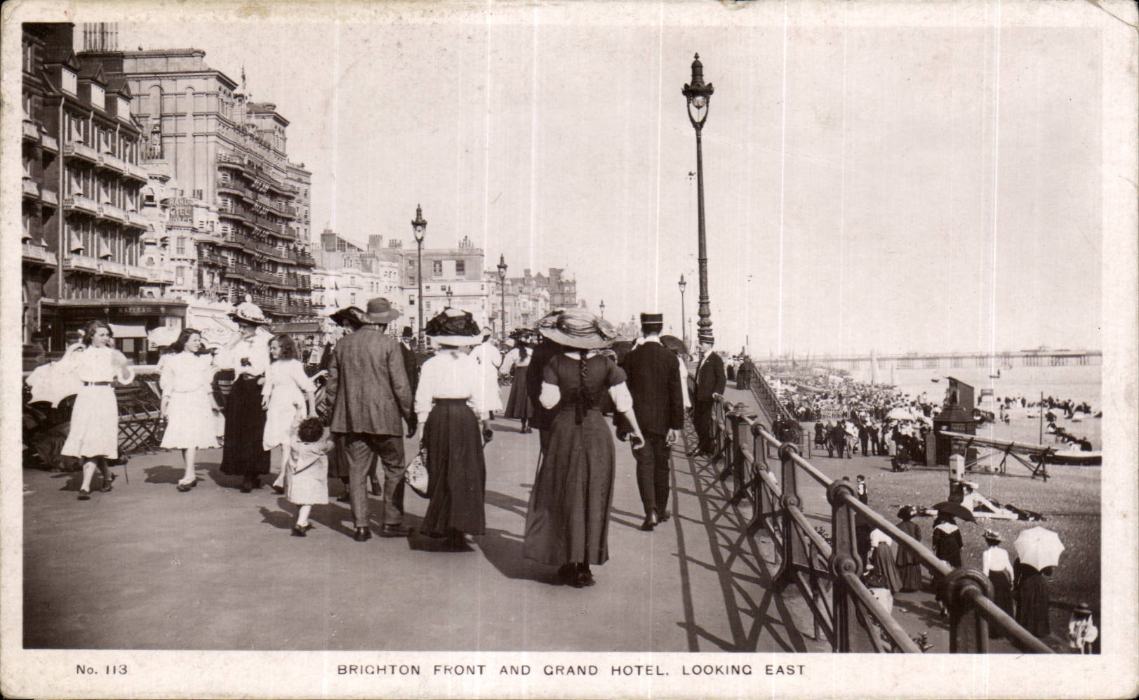 CPA Brighton Front and Grand Hotel Looking East