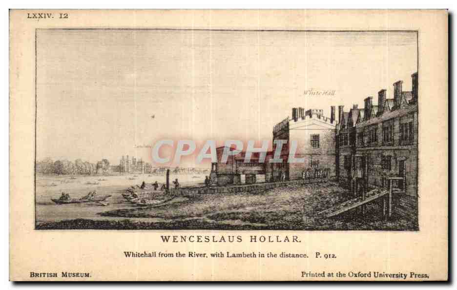 CPA Wenceslaus Hollar whitehall from the river Lambeth in the distance 