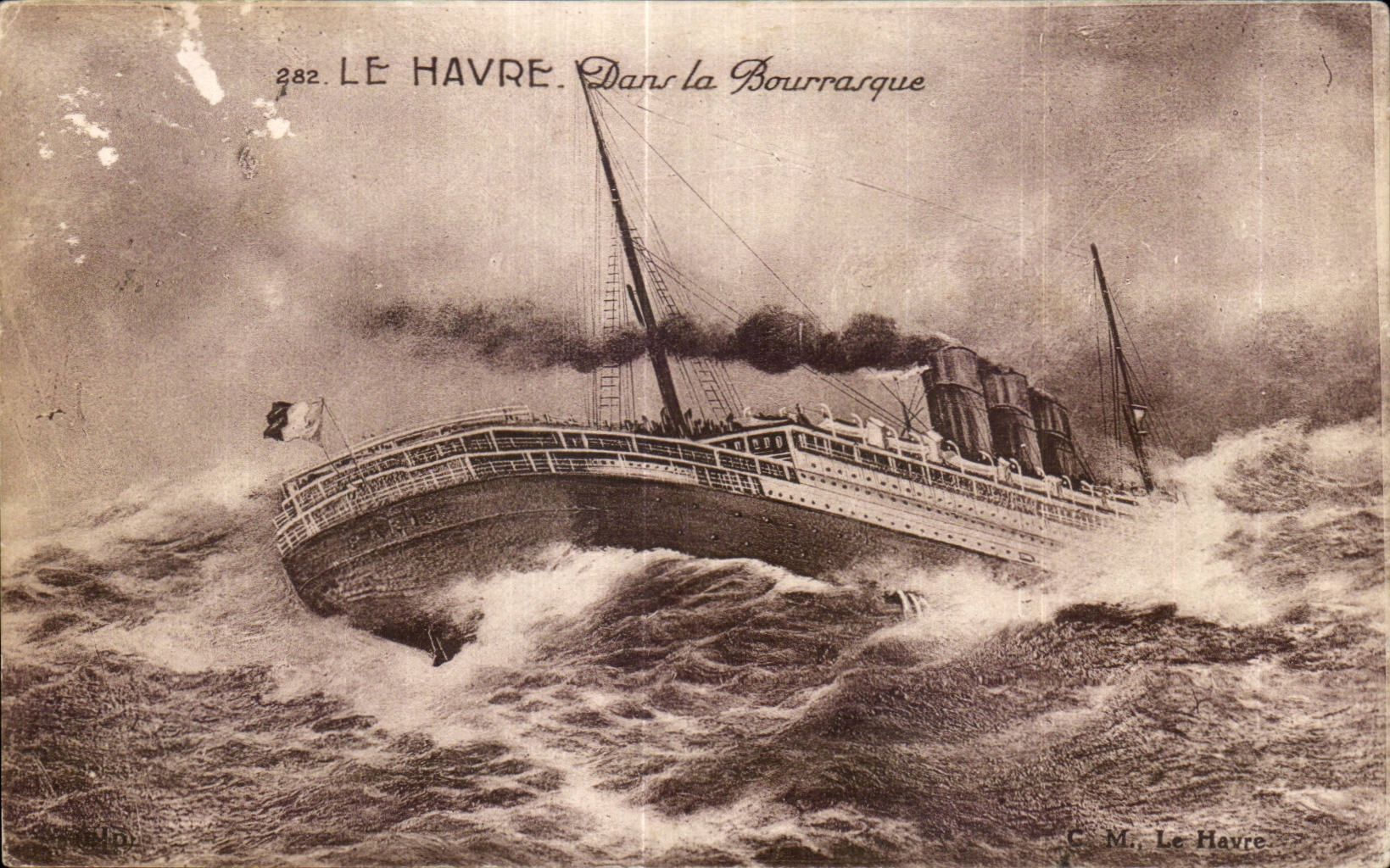 CPA Bateau Le Havre Dans la Bourrasque Paquebot 