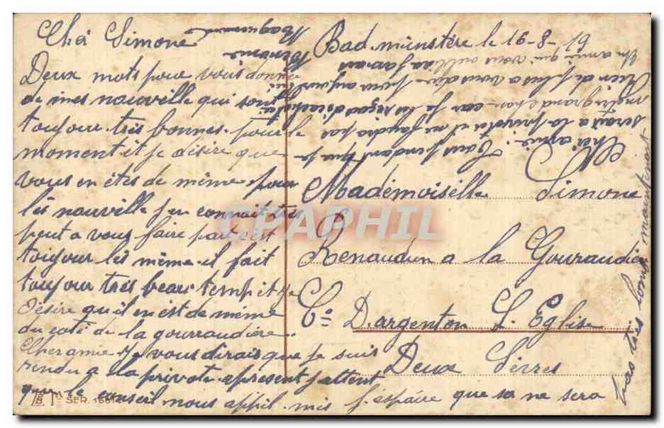 Bataille navale — deux navires en feu dans des vagues — H. Stewman, 1914 — Rückseite