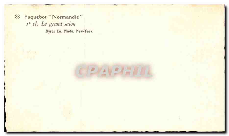 Paquebot "Normandie" — 1er classe. Le grand salon — Byron Co. Photo, New-York — Verso