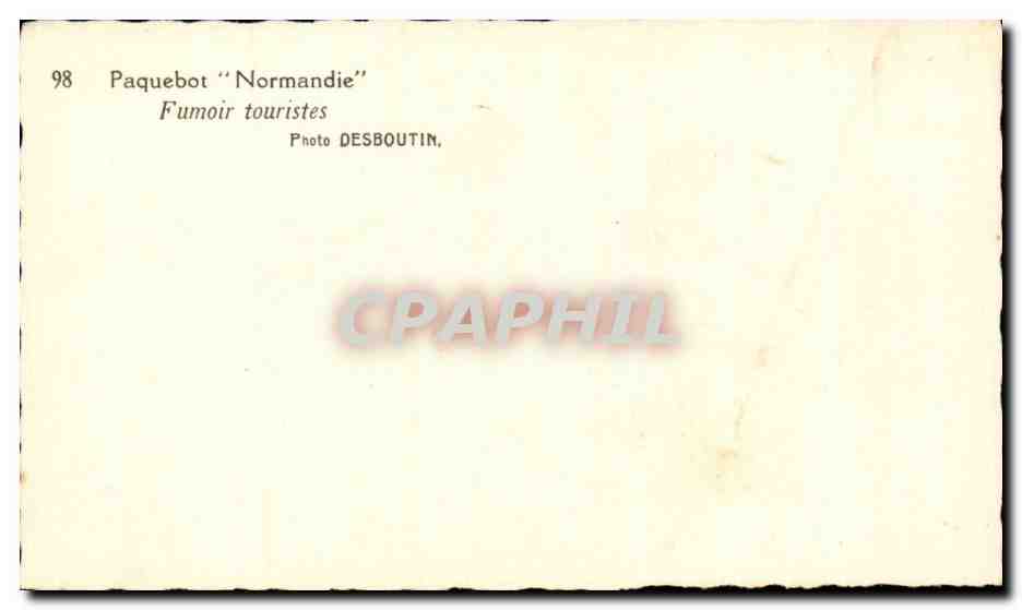 Fumoir touristes — Paquebot "Normandie" — Photo DESBOUTIN, n°98 — Achterkant