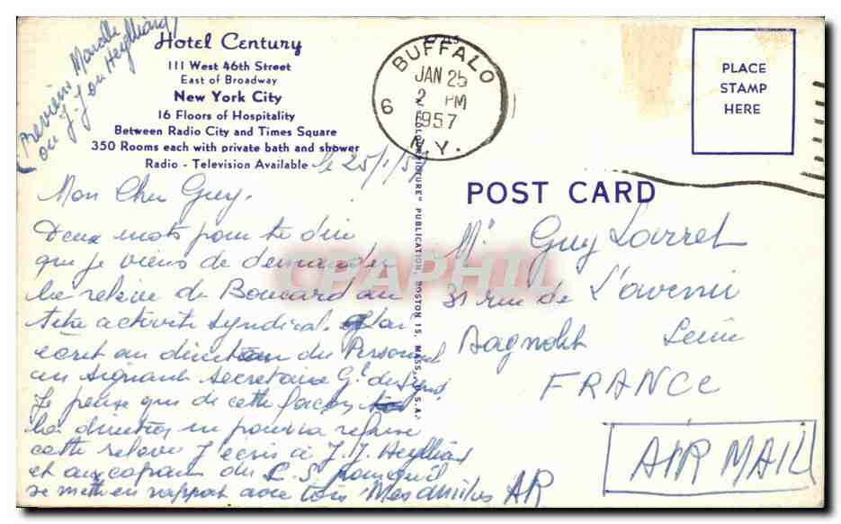 CPA Hotel Century East of Broadway New York — Rückseite