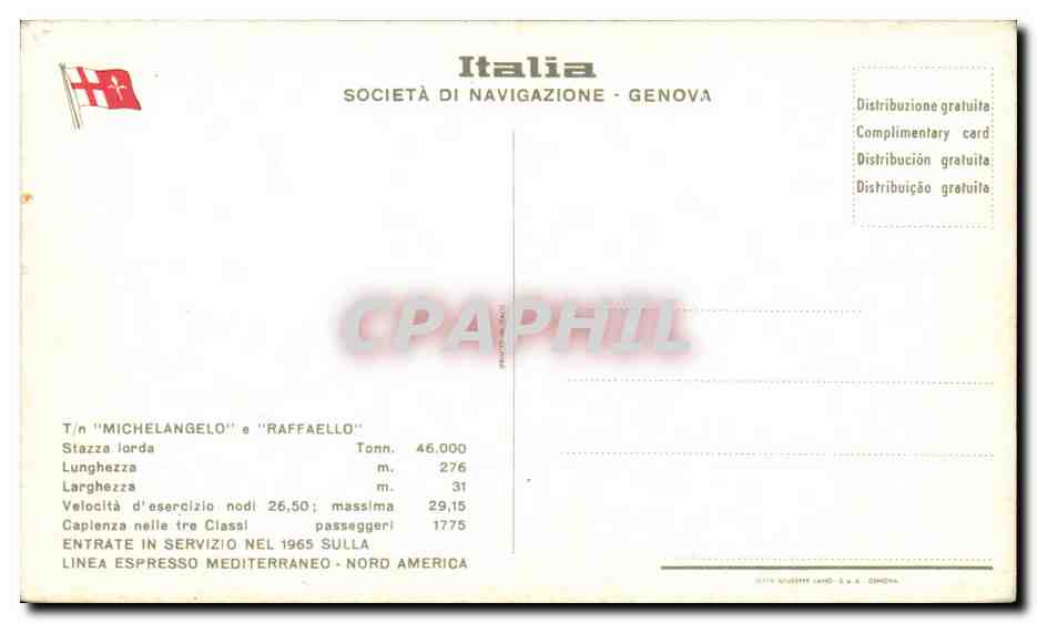 CPSM Bateau Michelangelo Raffaello Genova Paquebot — Rückseite
