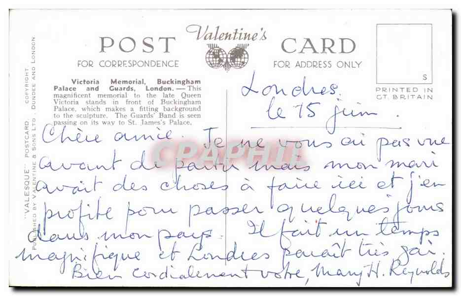 CPA Victoria Memorial Buckingham Palace and Guards London — Verso
