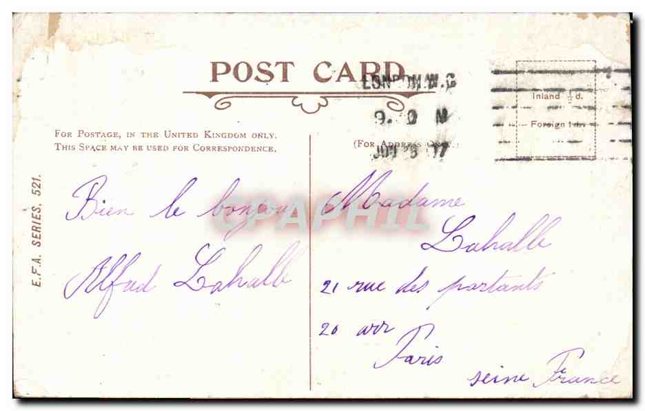CPA London Charing Cross Station and Hotel — Rückseite