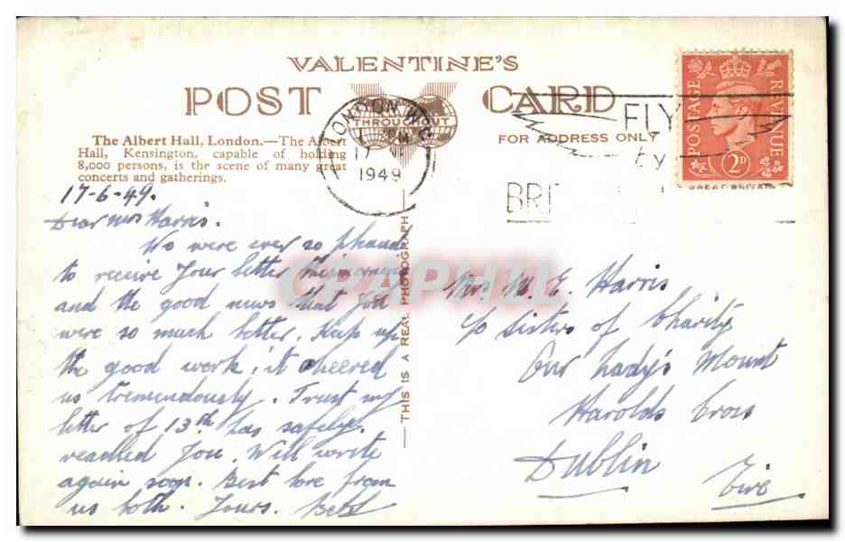 CPA Albert Hall London — Verso