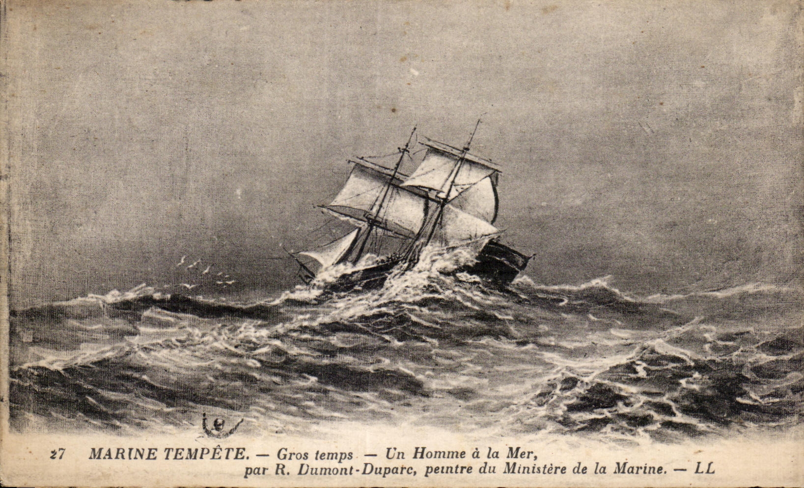 CPA Bateau Marine Tempete Gros temps Un Homme a la Mer
