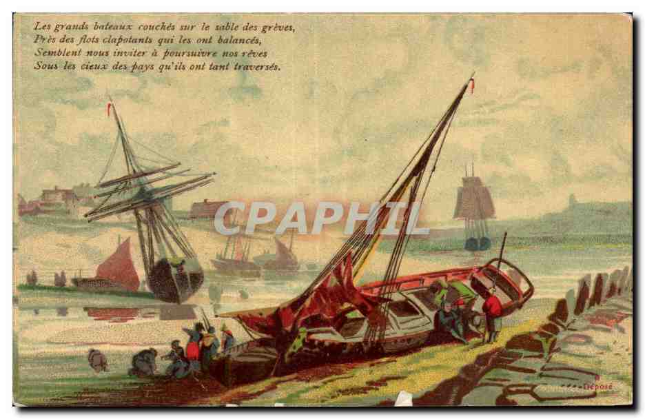 Bateaux couchés sur les grèves — Poème imprimé — Éditeur : L. Léproue