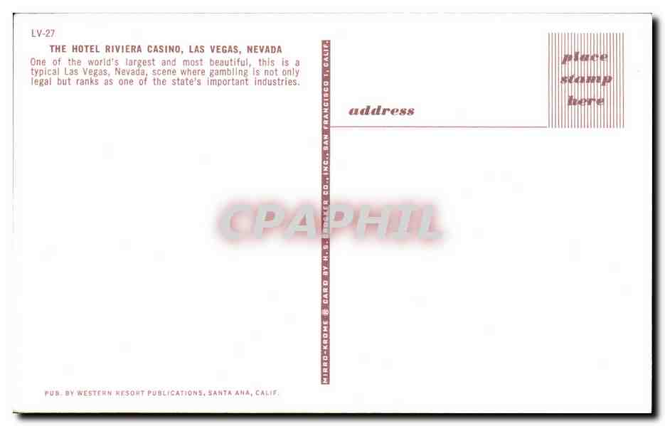 CPA The Hotel Rivera Casino Las Vegas Nevada — Back
